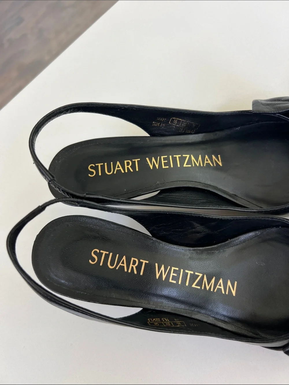 Stuart Weitzman sofia 50 slingback black leather pointed toe bow low heels 5